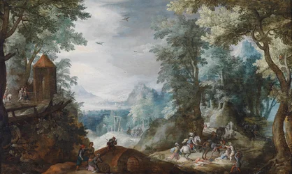 Bewaldete Landschaft mit einem Überfall